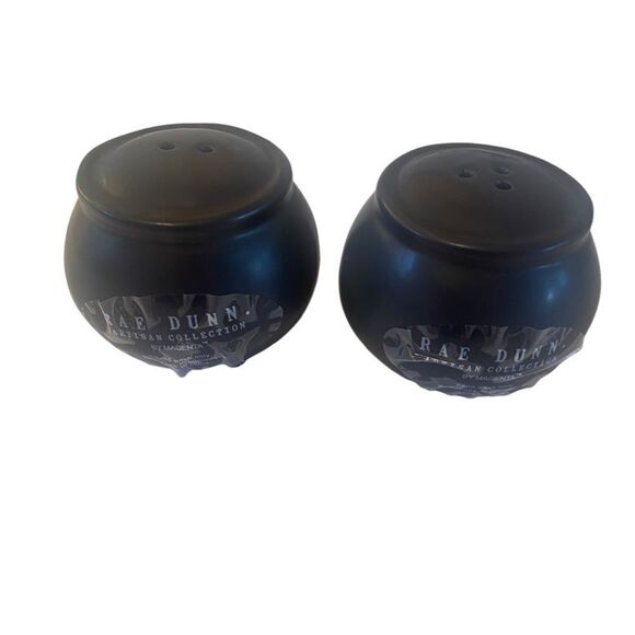 Rae Dunn Artisan Collection Boo & Eek Black Ceramic Cauldron S&P Shaker Set. - Picture 5 of 7